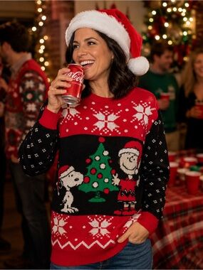Ugly Christmas Sweater Disney Women's Size M Peanuts and Snoopy Christmas Tree